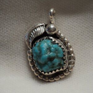 Sterling Silver & Turquoise Southwestern Small Pendant Signed AK